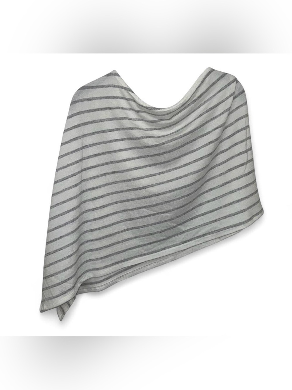 white with grey striped poncho top with asymmetrical hem in size Small. New.
